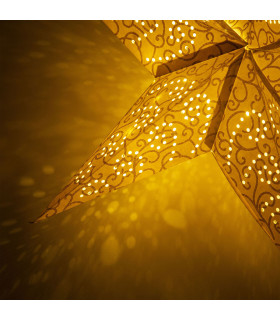 Estrella de Papel blanca y dorada con LED 60 cm Alparamis
