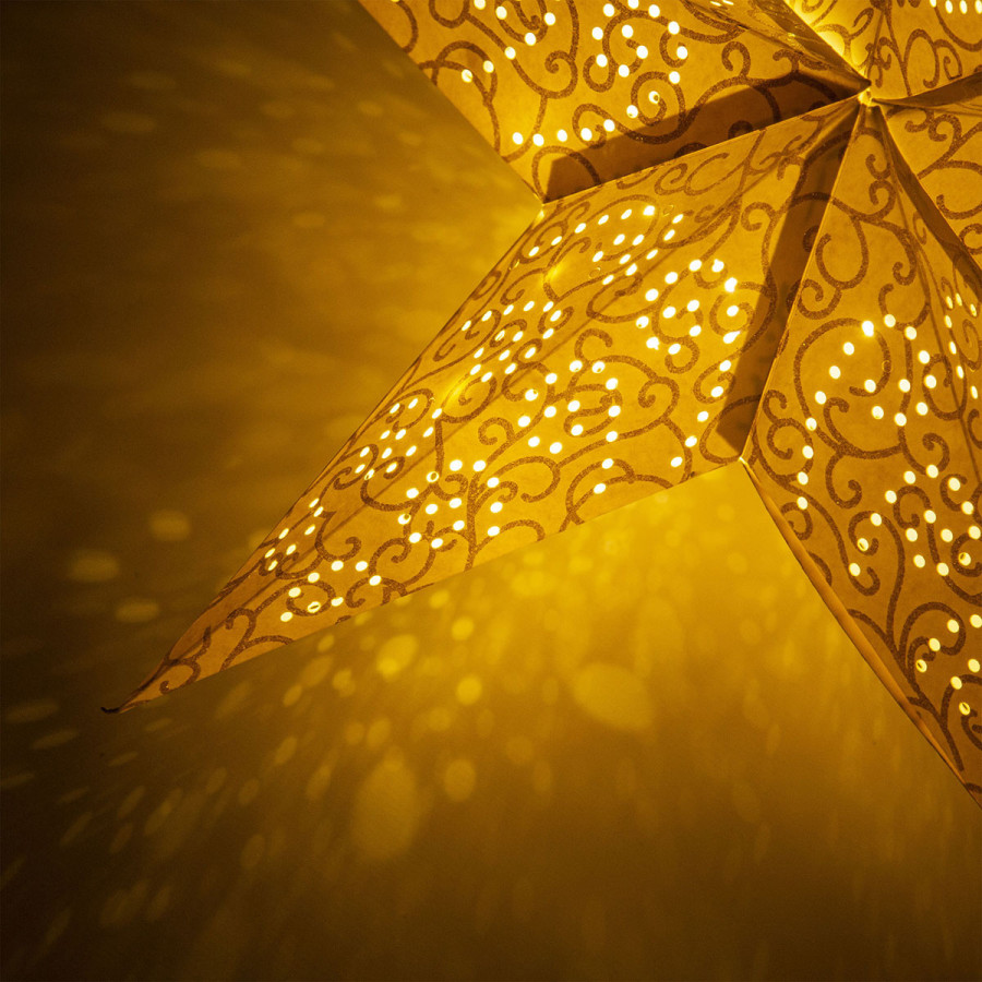 Estrella de Papel blanca y dorada con LED 60 cm Alparamis