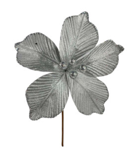 Adorno de Poinsettia Plateada 20 cm Alparamis