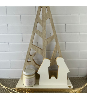 Adorno de Madera de Pesebre Árbol y Vela en Frasco