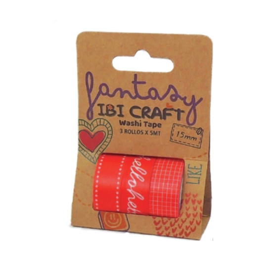 Washi Tape Box 3 Rollos de 5 m Red Ibicraft