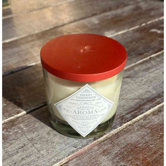 Vela Aromática Navideña de Soja 250 g Manzana y Canela Tapa Roja Espacio Aroma