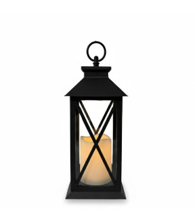 Farol Negro 30 cm con Vela Pilar LED Alparamis