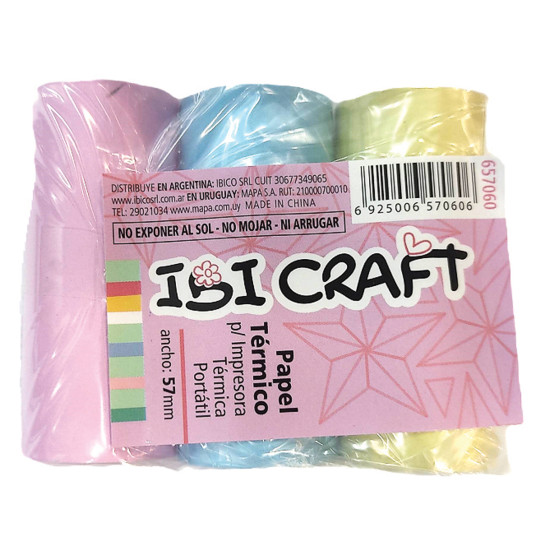 Papel Colores Pastel para Impresora Térmica x 3 rollos de 4.5 m Ibicraft