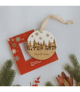 Adorno para Colgar de Madera con Grabado Aldea Navideña
