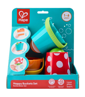 Juego de Baldes Alegres Hape Juguete para el Baño