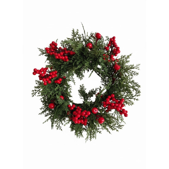 Corona Navideña Verde con Bayas Rojas 35 cm Alparamis