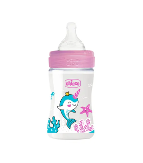 Chicco Mamadera Wellbeing 150ml Rosa Flujo Lento 0m+