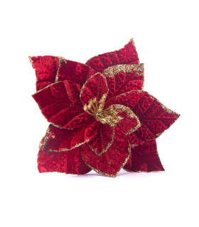 Adorno Poinsettia Roja con Dorado 22 cm Alparamis