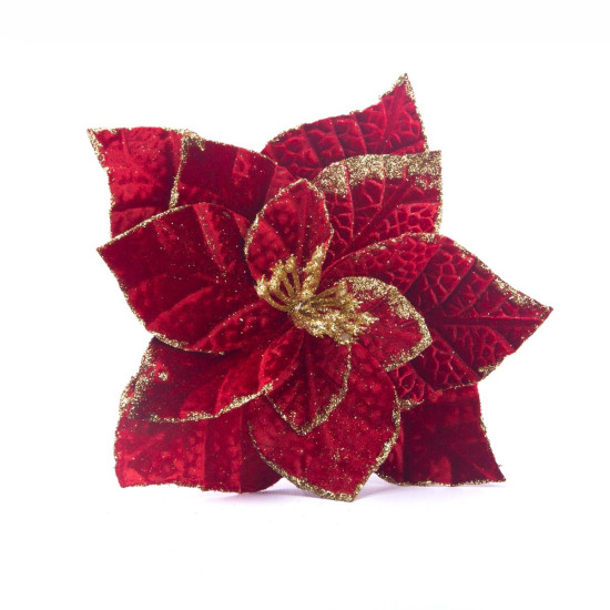 Adorno Poinsettia Roja con Dorado 22 cm Alparamis