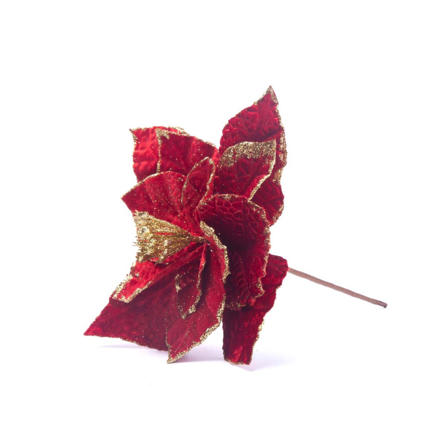 Adorno Poinsettia Roja con Dorado 22 cm Alparamis