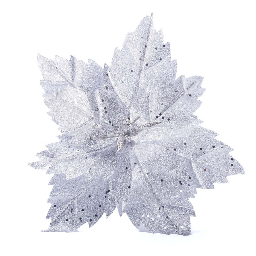 Adorno Poinsettia Plateada 28 cm Alparamis