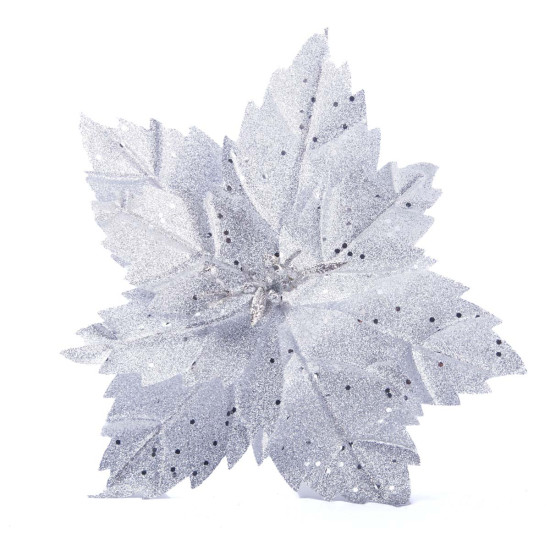 Adorno Poinsettia Plateada 28 cm Alparamis