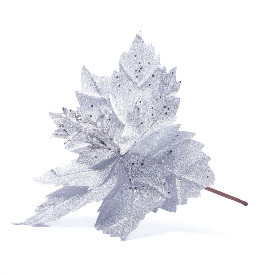 Adorno Poinsettia Plateada 28 cm Alparamis