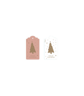 Tag Navidad Stamping Rosa y Blanco x 8