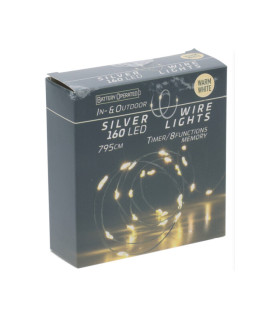 160 Mini Luces LED Blancas Cálidas en Alambre Plateado Alparamis