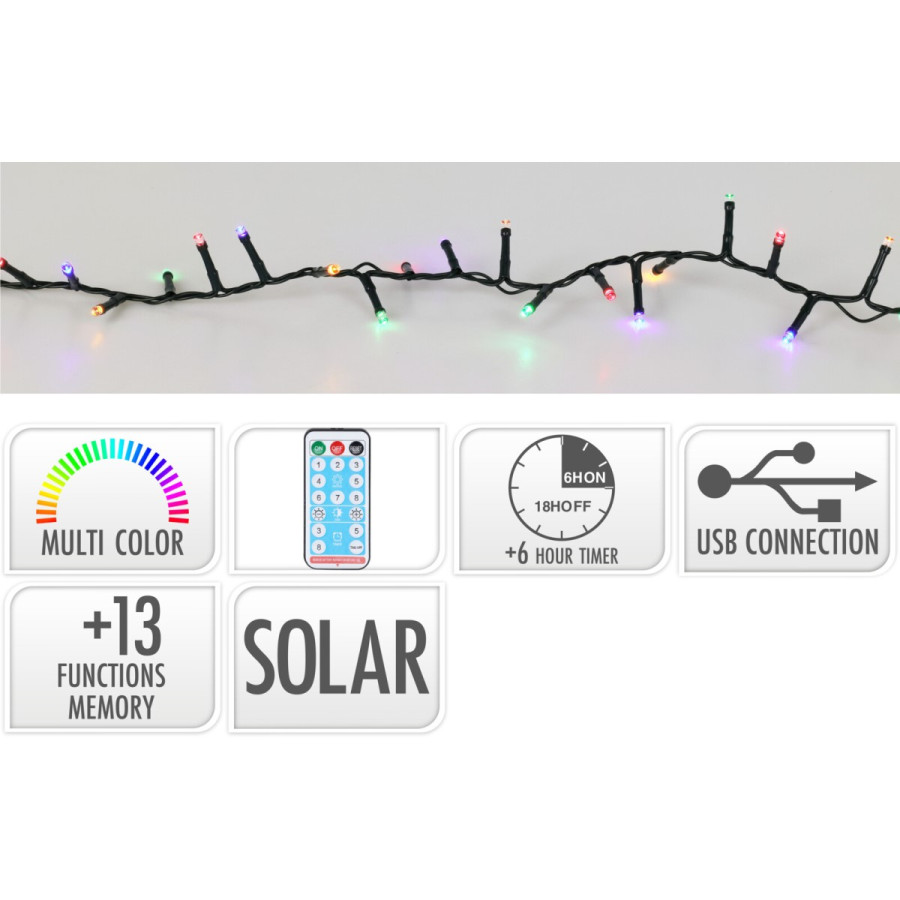 Guirnalda de 240 Luces LED Solar y USB Multicolor Alparamis