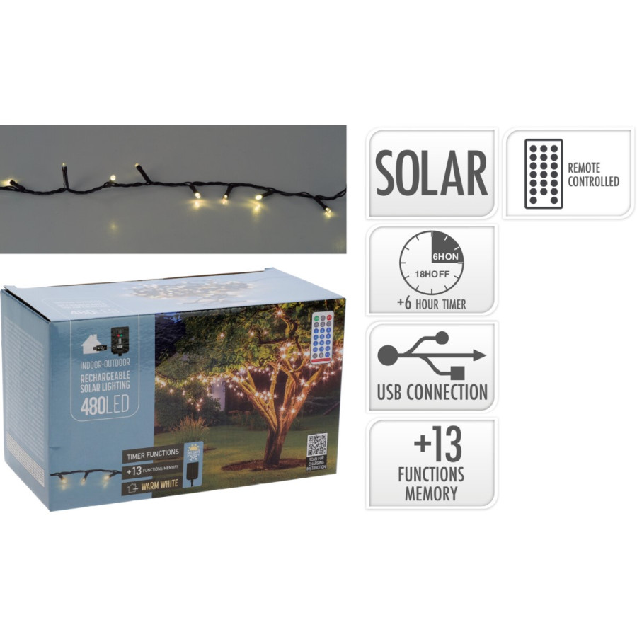 Guirnalda de 480 Luces LED Solar y USB Blanco Cálido Alparamis