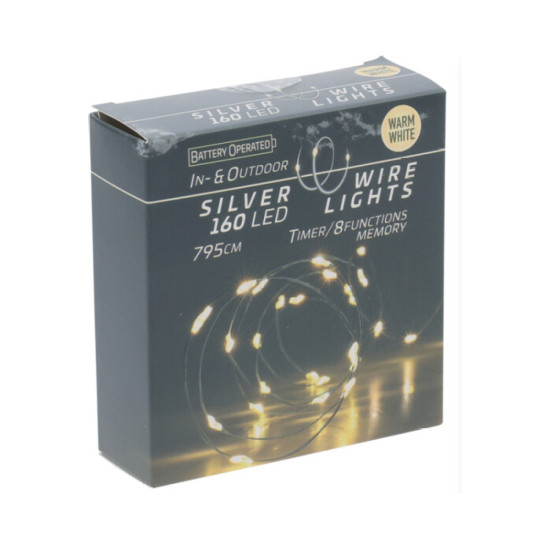 160 Mini Luces LED Blancas Cálidas en Alambre Plateado Alparamis