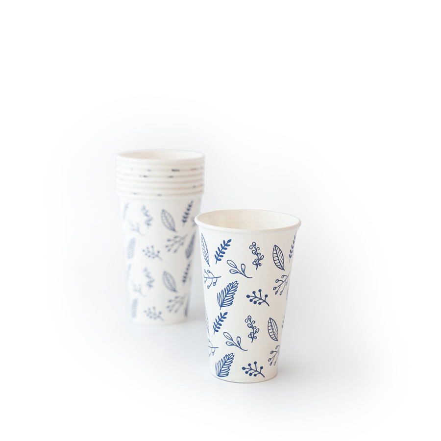 Vasos De Polipapel Hojas Azules 12 oz x 8