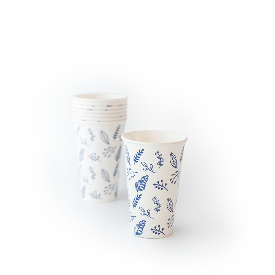 Vasos De Polipapel Hojas Azules 12 oz x 8