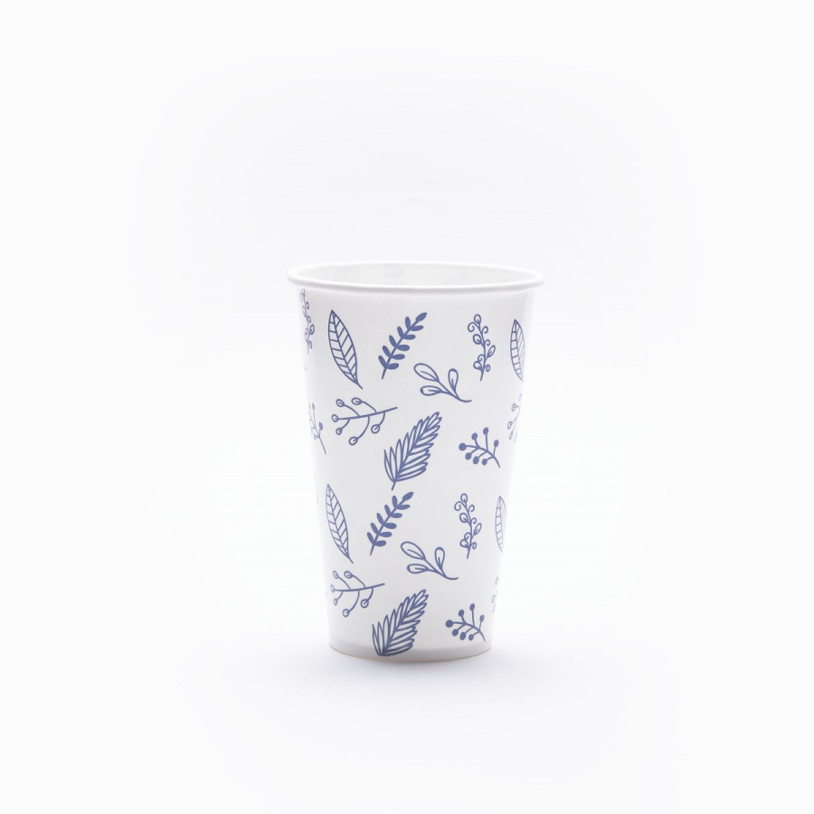 Vasos De Polipapel Hojas Azules 12 oz x 8
