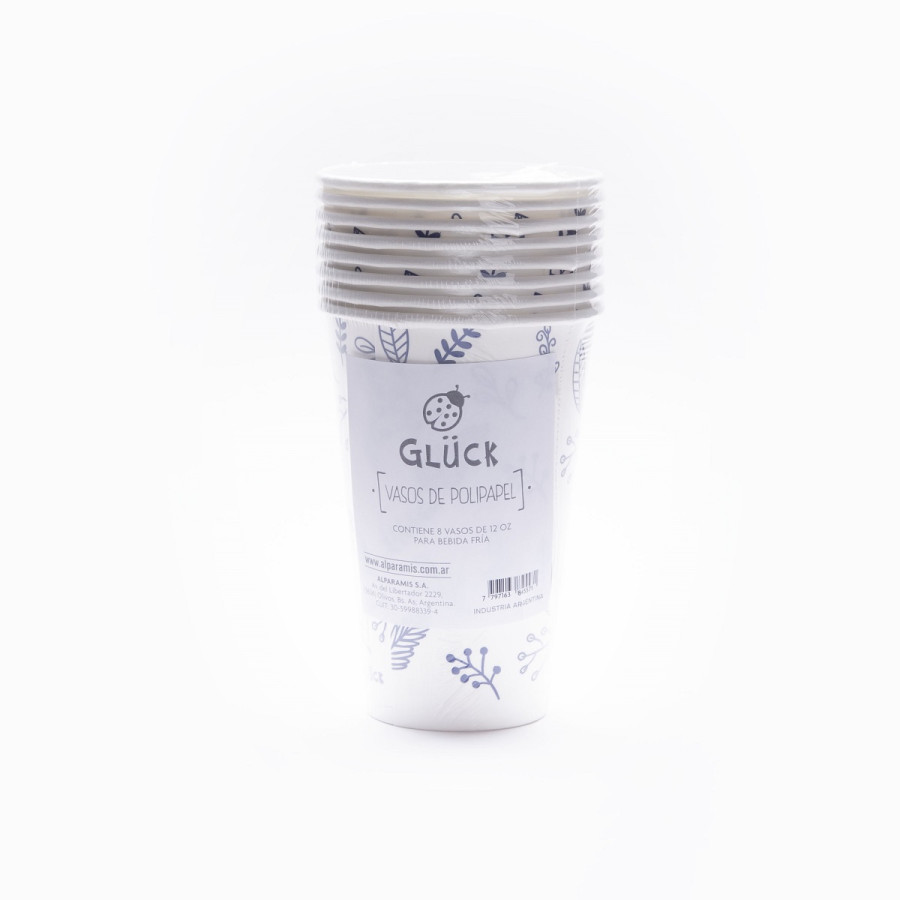 Vasos De Polipapel Hojas Azules 12 oz x 8