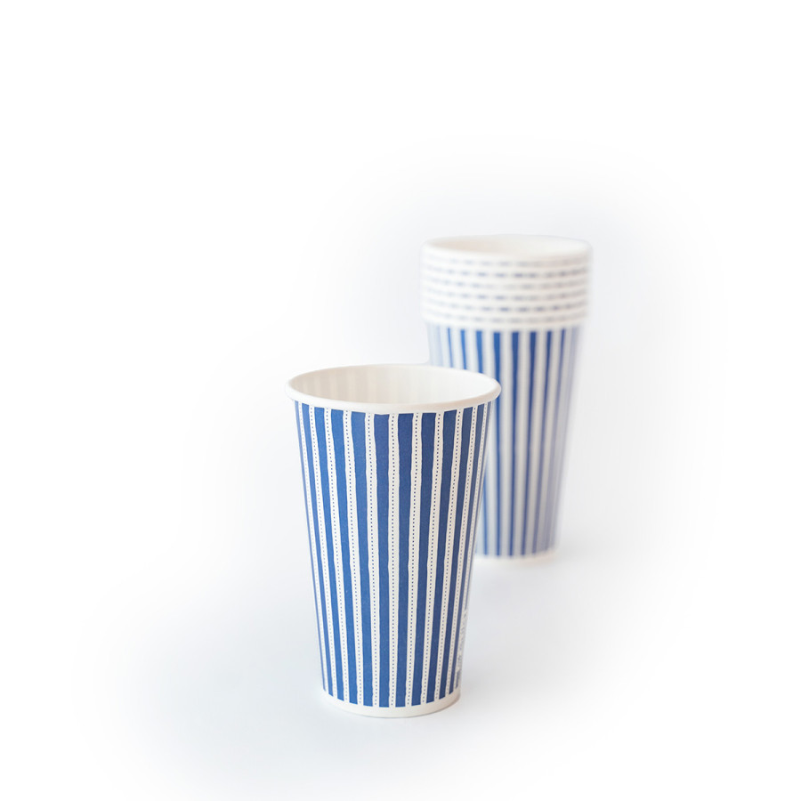 Vasos De Polipapel Rayas Azules 12 oz x 8