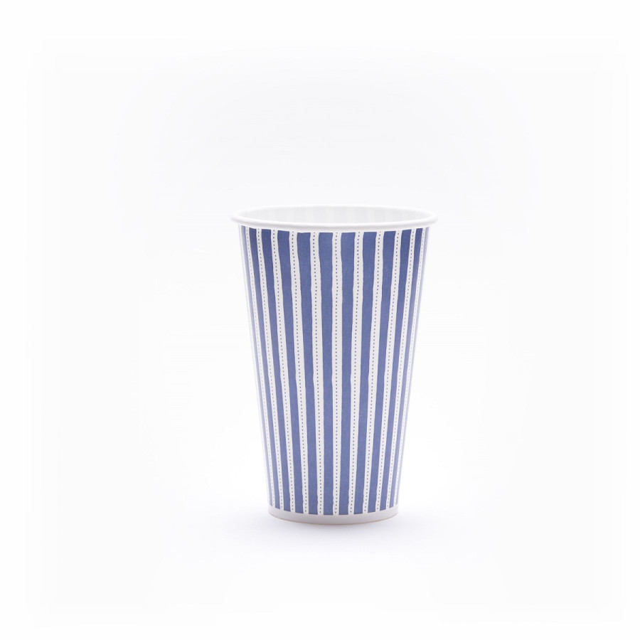 Vasos De Polipapel Rayas Azules 12 oz x 8