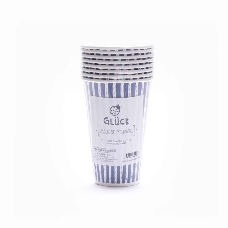 Vasos De Polipapel Rayas Azules 12 oz x 8