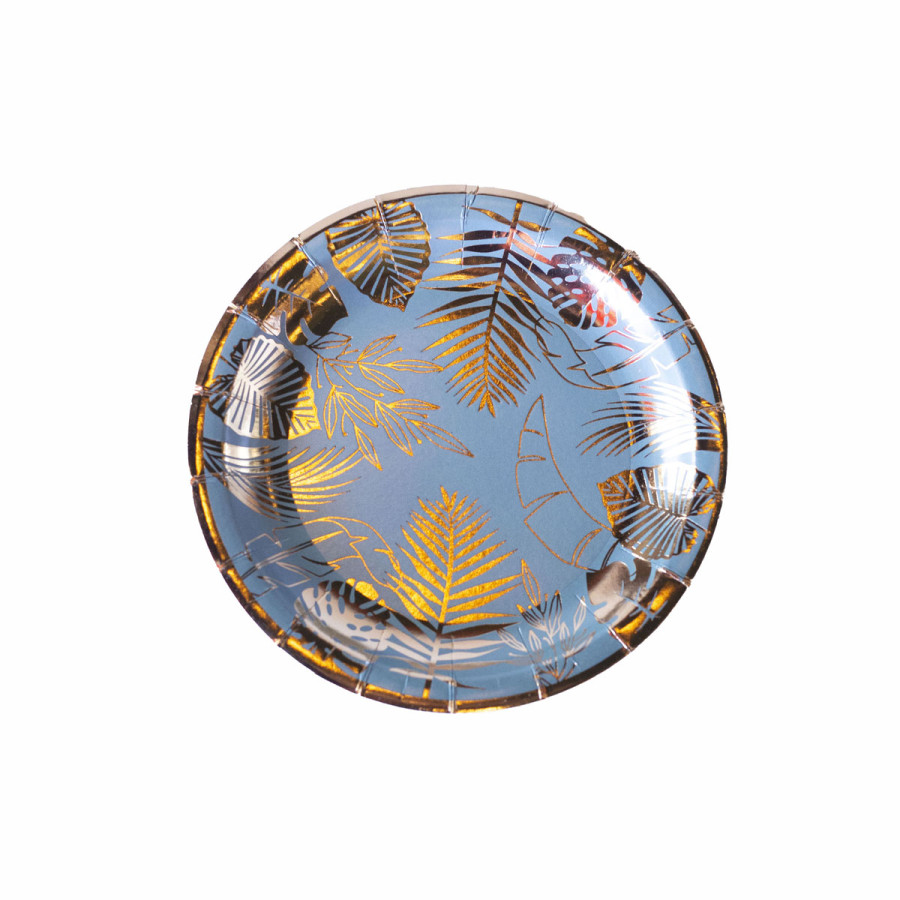 Plato de Cartón Verde con Stamping Dorado Hojas x 8