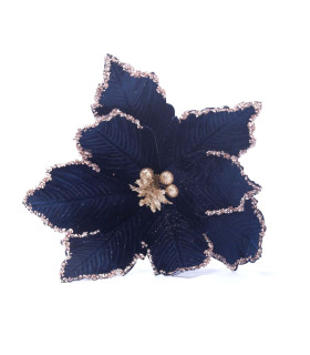 Adorno Poinsettia Negra y Dorada 33 cm Alparamis