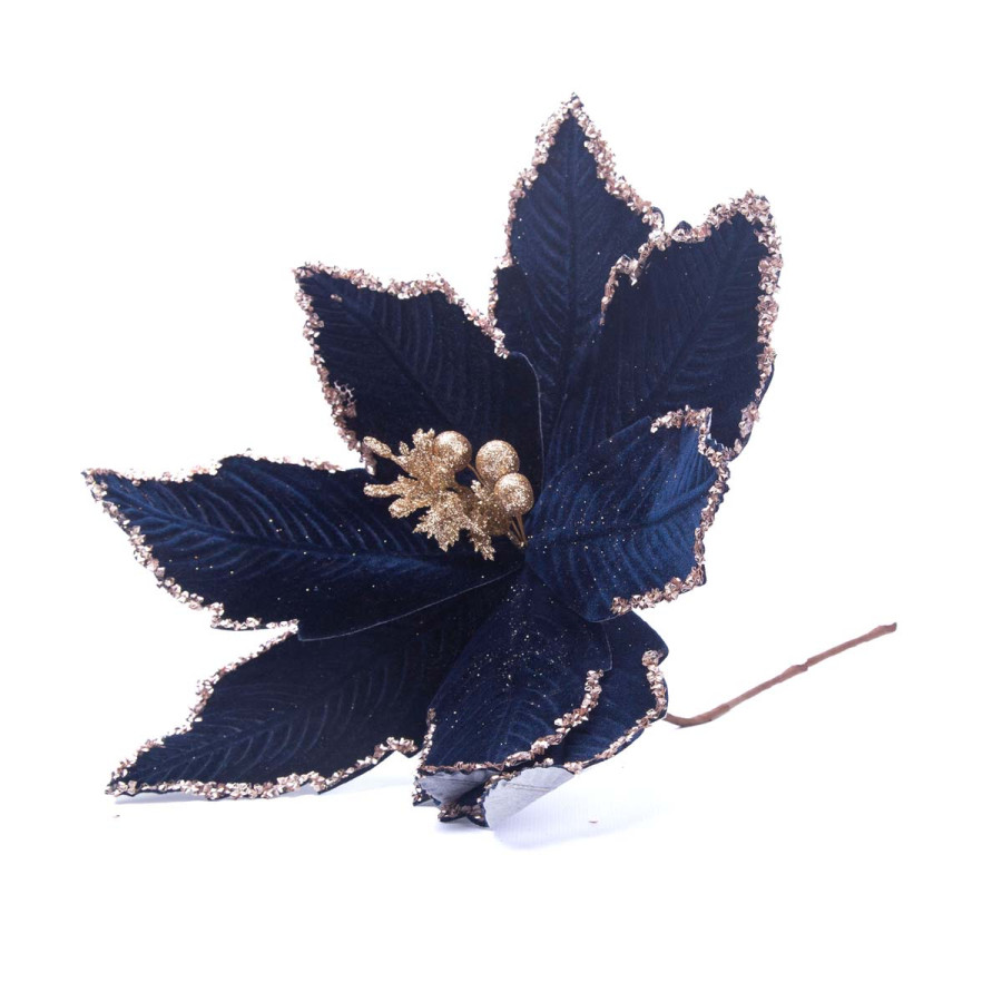 Adorno Poinsettia Negra y Dorada 33 cm Alparamis