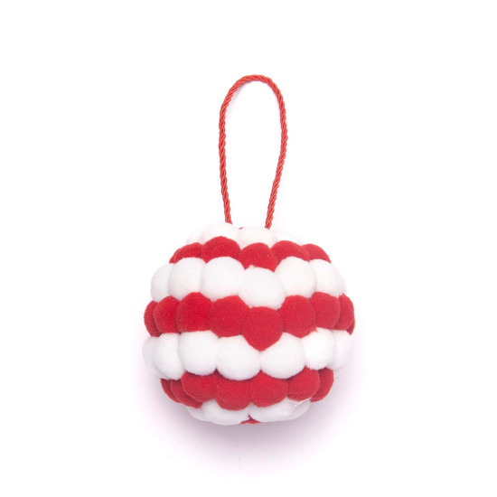 Adorno de Bola Pom Pom Roja y Blanca 8 cm Alparamis