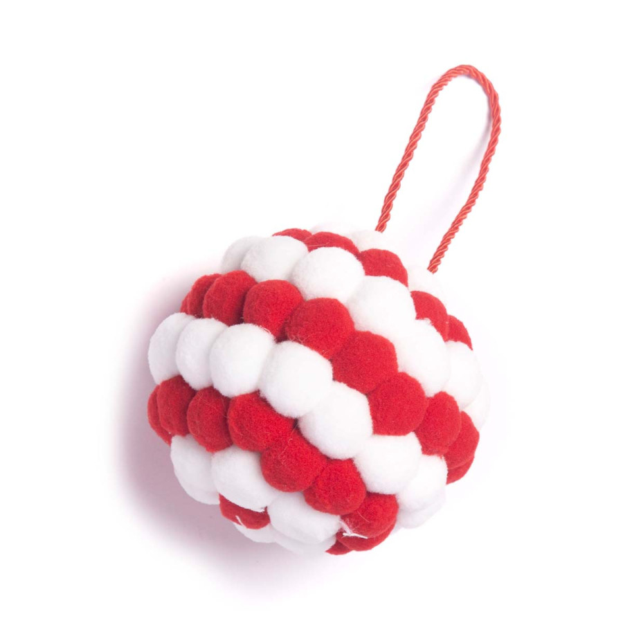 Adorno de Bola Pom Pom Roja y Blanca 8 cm Alparamis