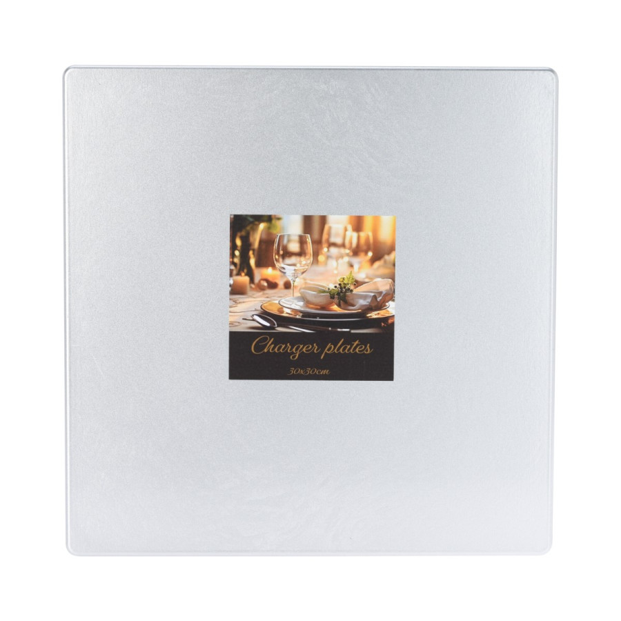 Plato de Sitio Cuadrado Plateado 30 cm Alparamis