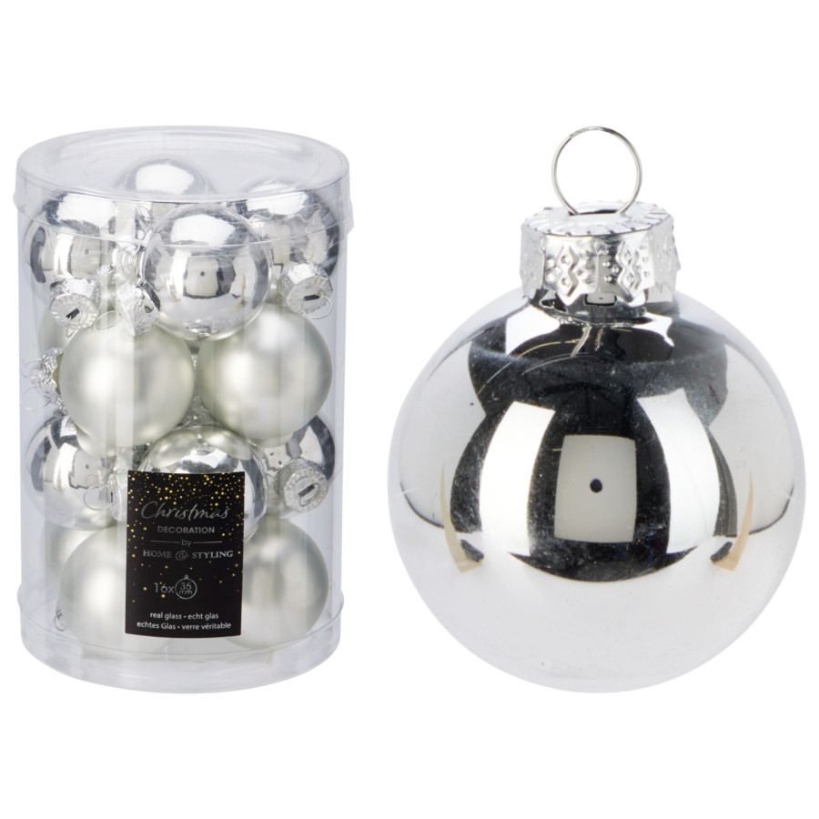Bolas de Navidad de Vidrio Plateadas 3.5 cm x 16 Alparamis