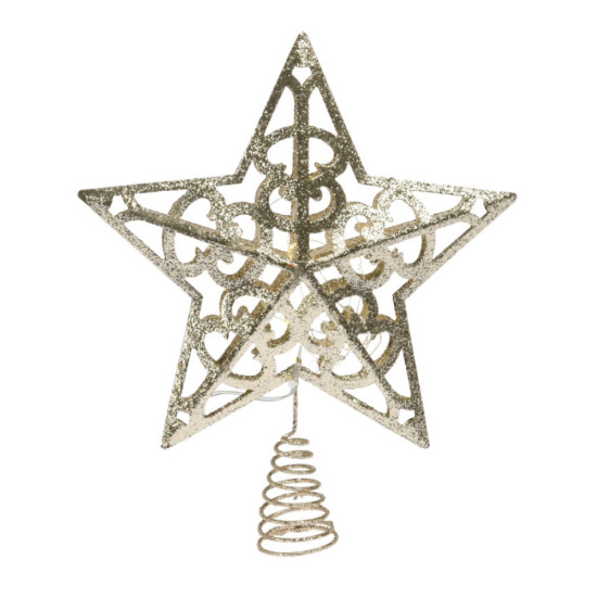 Estrella de Punta de Árbol Dorada 30 cm con LED Alparamis