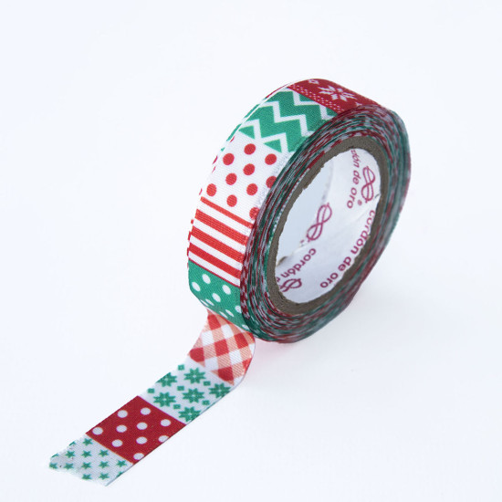 Cinta Fun Tape Patchwork Verde y Rojo 1.5 cm x 5 metros