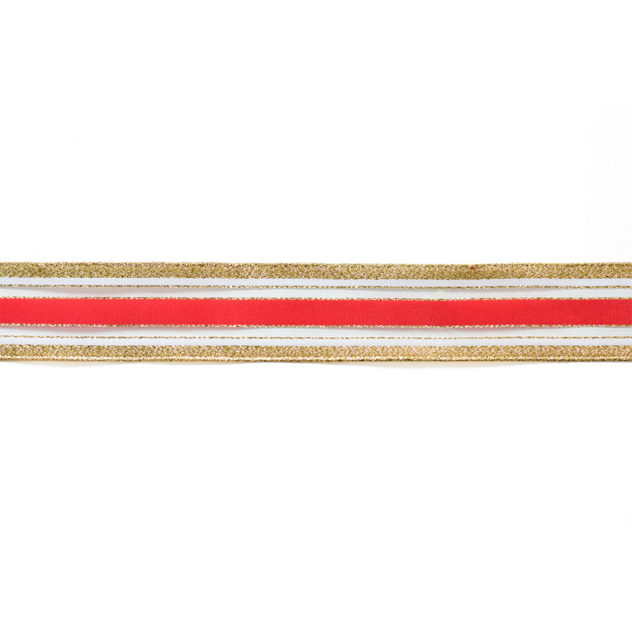 Cinta Samarian con Alambre Dorada y Roja 4 cm x 10 metros