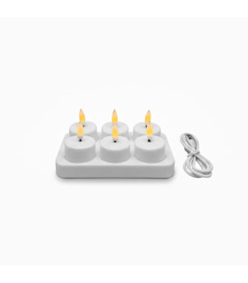Velas Tealights LED Blancas x 6 con Base de Recarga USB Alparamis