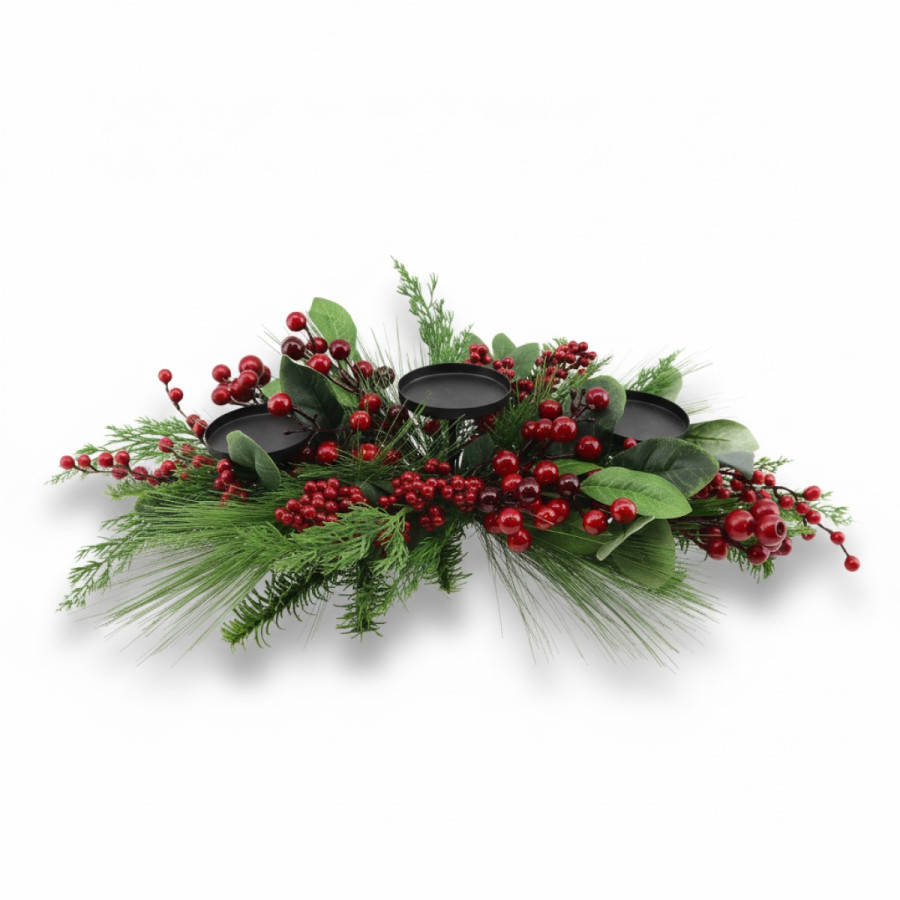 Porta Vela Verde con Bayas Rojas 71 cm Alparamis