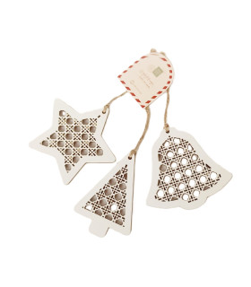 Set de 3 Adornos Navideños de Madera 9 cm