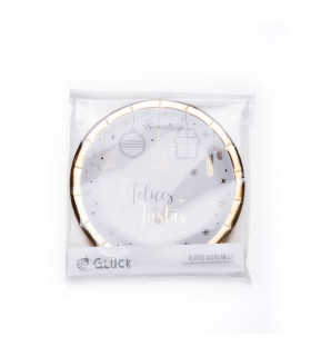 Plato de Polipapel con Stamping Dorado Ondas x 8