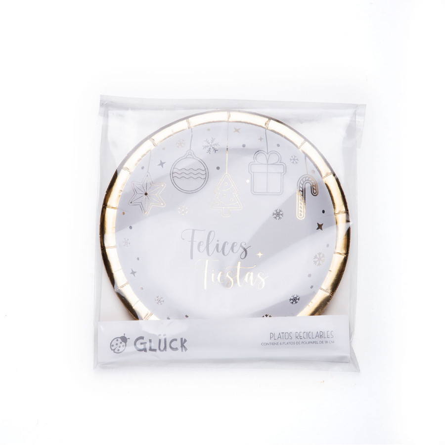 Plato de Polipapel con Stamping Dorado Ondas x 8