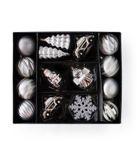 Set de 20 Adornos Surtidos para Árbol Plateados Alparamis