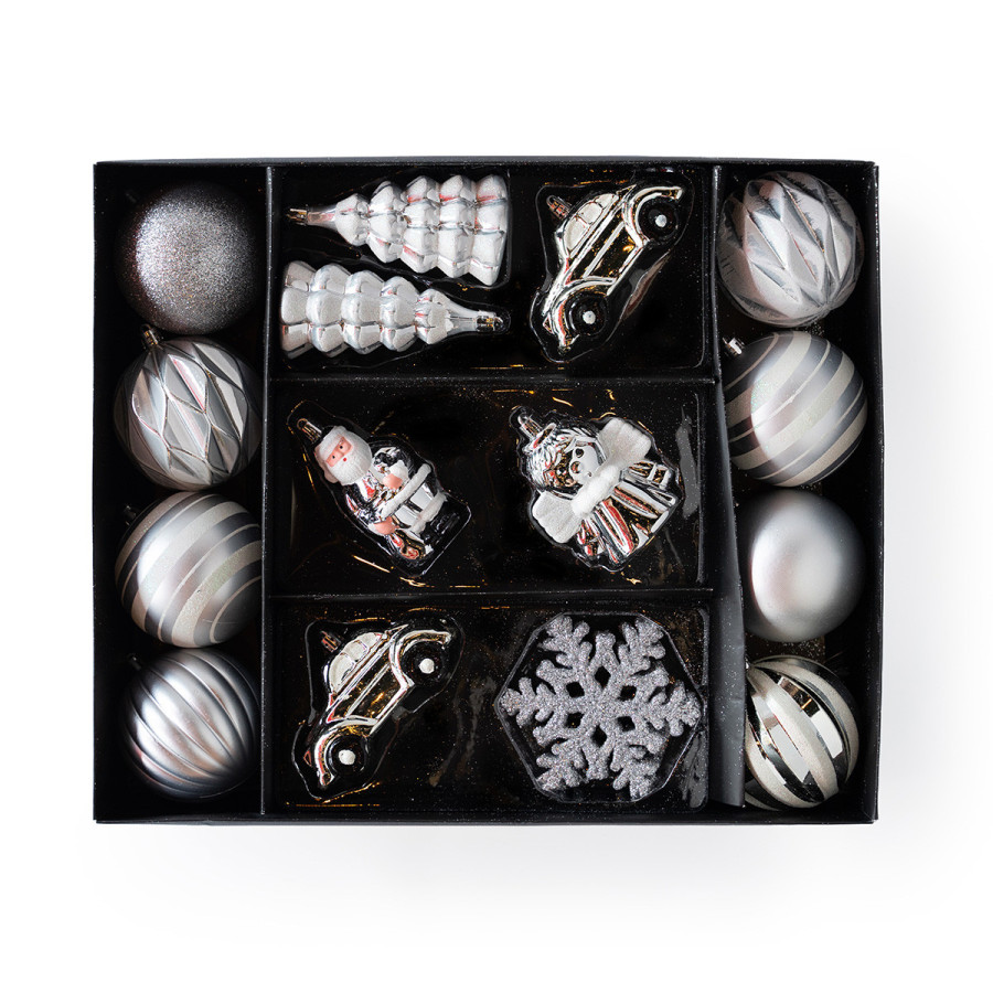 Set de 20 Adornos Surtidos para Árbol Plateados Alparamis