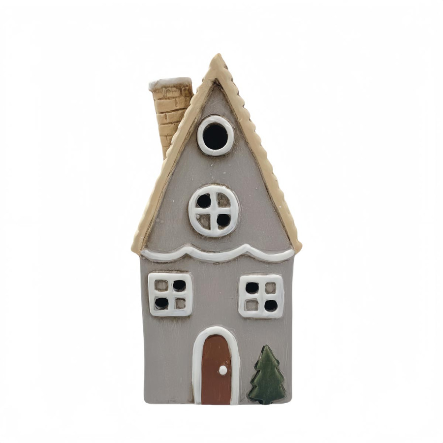 Adorno de Navidad Casita Gris de Cerámica con LED 18 cm Alparamis