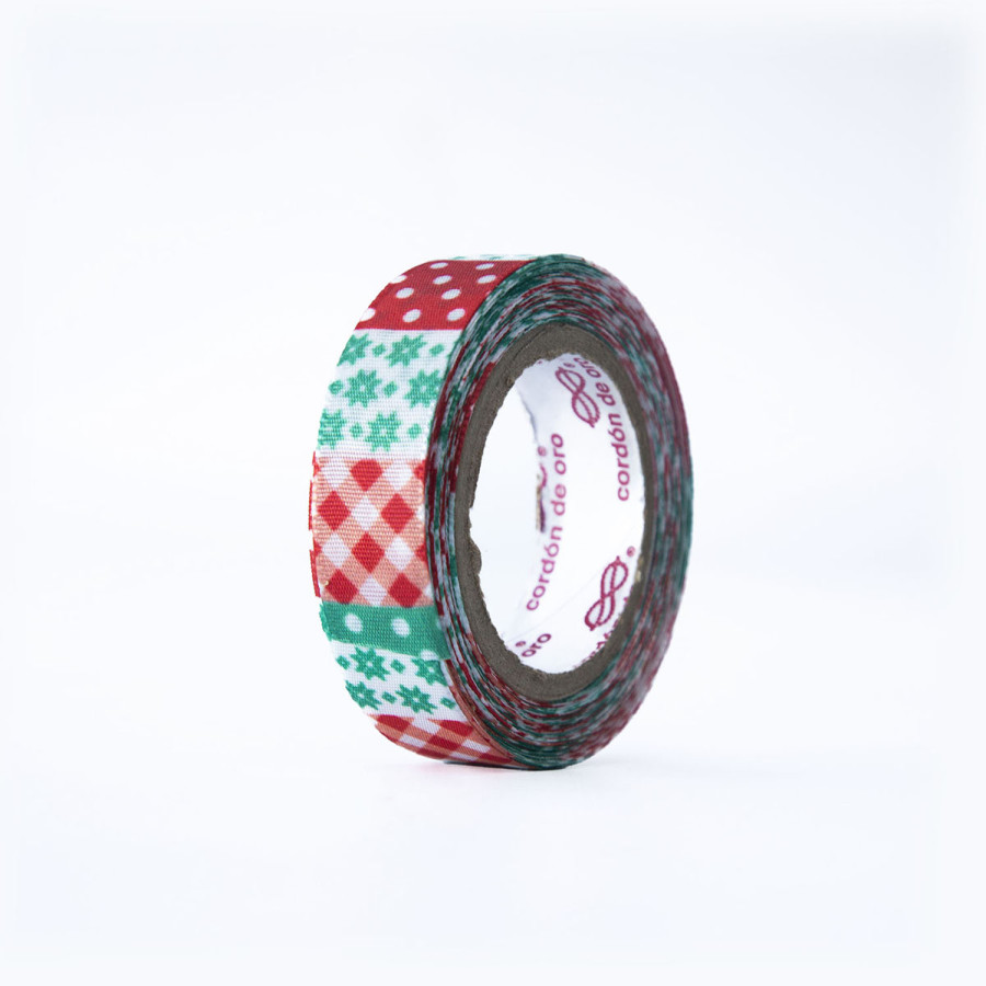 Cinta Fun Tape Patchwork Verde y Rojo 1.5 cm x 5 metros