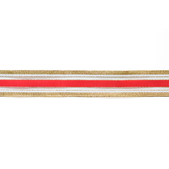Cinta Samarian con Alambre Dorada y Roja 4 cm x 10 metros